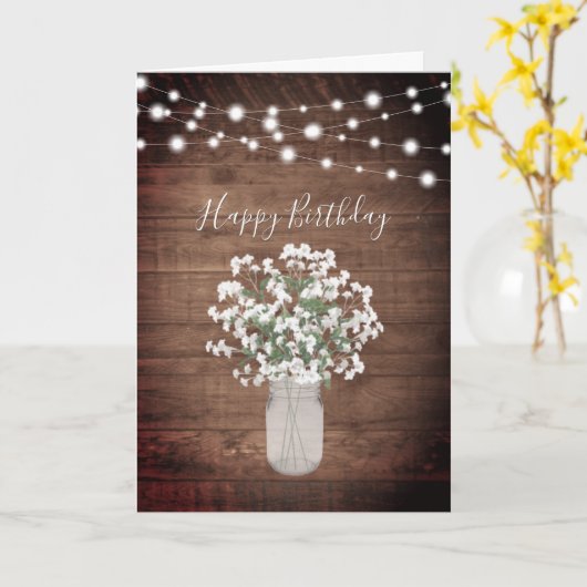 Carte Rustic Baby's respire Mason Jar Anniversaire (Fleur jaune)
