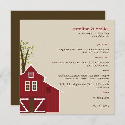 Carte Rustic Barn Mariage Menu Card (Devant / Derrière)