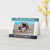 Carte Rustic Blue Wood Frame Family Name Photo (Fleur jaune)