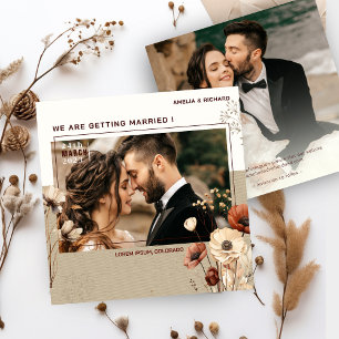 Carte Rustic Boho Photo Wedding Enregistrer la date Invi
