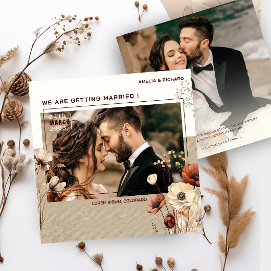 Carte Rustic Boho Photo Wedding Enregistrer la date Invi