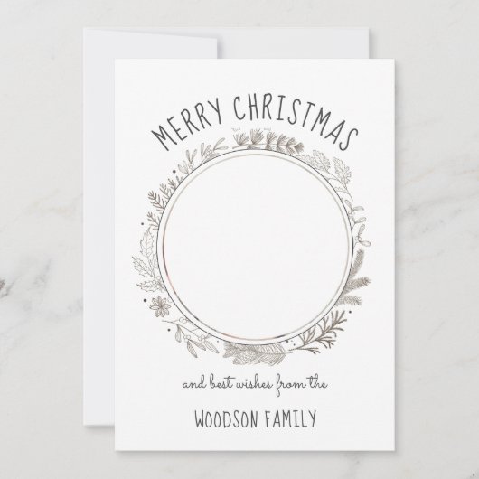 Carte Rustic Botanical Circle Photo Merry Christmas Card (Devant)