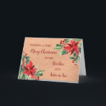 Carte Rustic Brother & Soeur en droit Noël<br><div class="desc">Joyeux Noël pour la carte de frère et de soeur en droit avec des poinsettias aquarelle et motif en papier vintage et verset réfléchi.</div>