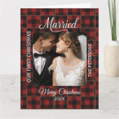 Carte Rustic Buffalo Plaid Married First Christmas  (Devant)