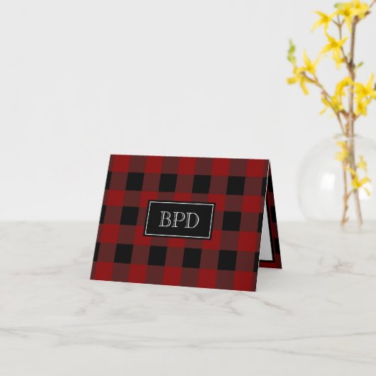 Carte Rustic Buffalo Plaid Monogrammed Initiales Motif (Fleur jaune)