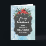 Carte Rustic Chalkboard Girfriend Joyeux Noël<br><div class="desc">Joyeux Noël pour la carte de petite amie avec un motif en damier rustique et feuillage d'hiver avec poinsettias.</div>