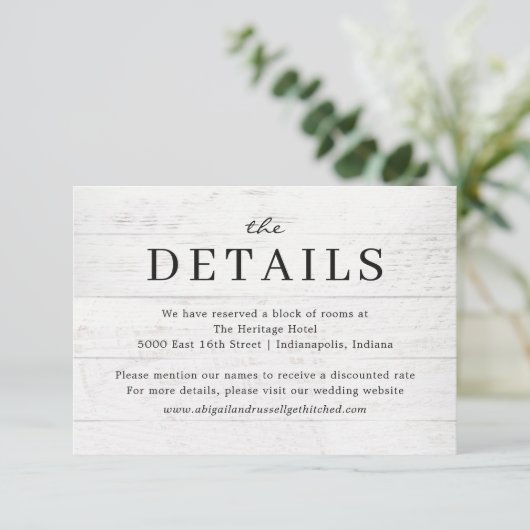 Carte Rustic Chic Modern Mariage Détails (Debout devant)