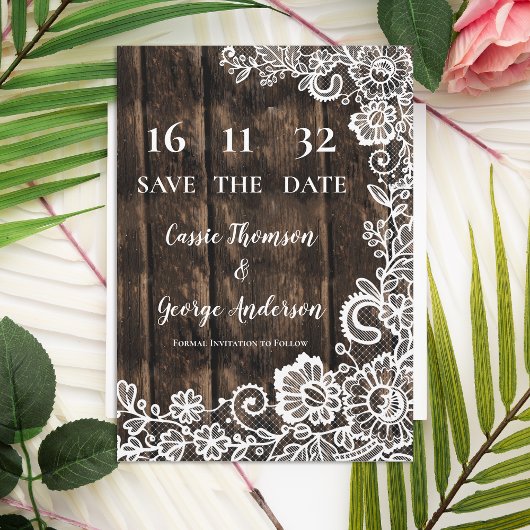 Carte Rustic Country dentelle bois mariage Enregistrer l