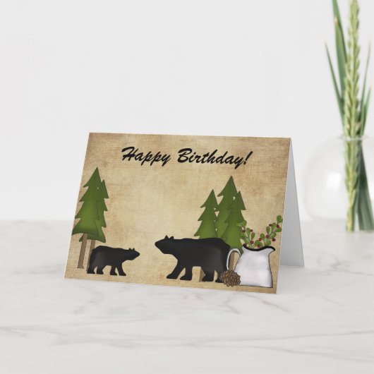 Carte Rustic Country Mountain Bears Joyeux anniversaire (Devant)