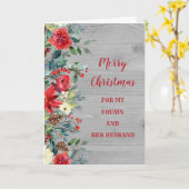Carte Rustic Cousin et son mari Joyeux Noël (Fleur jaune)