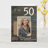 Carte Rustic Dark Wood Inspirational 50th Birthday Photo (Fleur jaune)