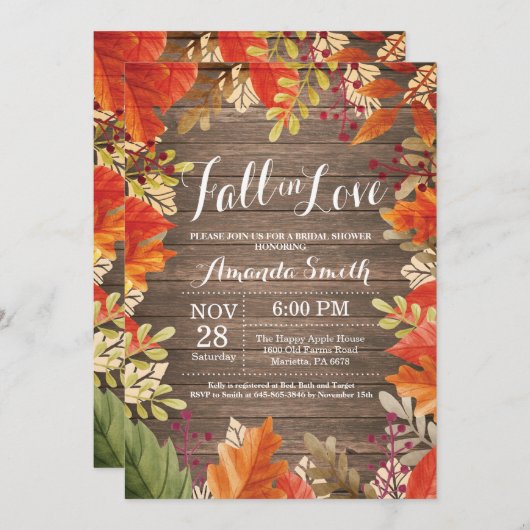 Carte Rustic Fall Bridal Shower Invitation Card (Devant / Derrière)