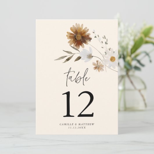 Carte Rustic Fall Floral Numéro de table (Debout devant)