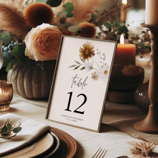 Carte Rustic Fall Floral Numéro de table