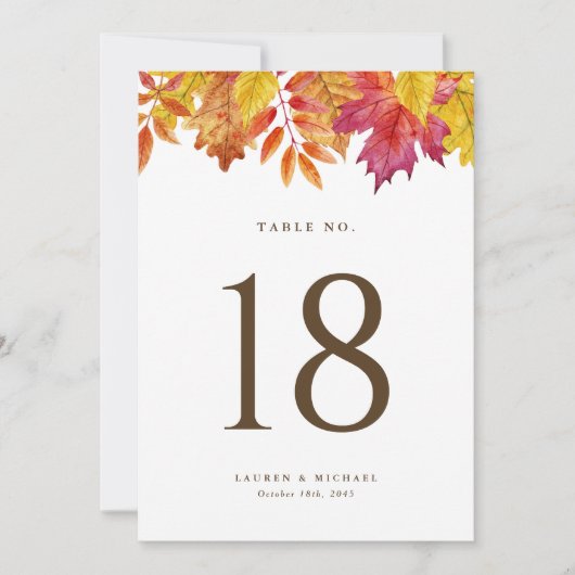 Carte Rustic Fall Leaves Garland Mariage Numéros de tabl (Devant)