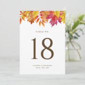 Carte Rustic Fall Leaves Garland Mariage Numéros de tabl (Debout devant)