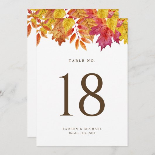 Carte Rustic Fall Leaves Garland Mariage Numéros de tabl (Devant / Derrière)