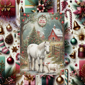 Carte Rustic Farm Horse Red Barn Merry Christmas Card