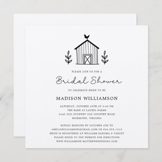 Carte Rustic Farmhouse Barn Script QR code Fête des mari (Devant / Derrière)