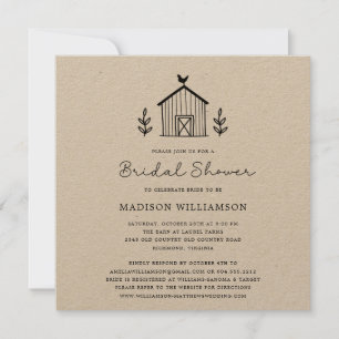 Carte Rustic Farmhouse Barn Script QR code Fête des mari