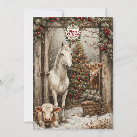 Carte Rustic Farmhouse Cow Horse Country Christmas Card (Devant)