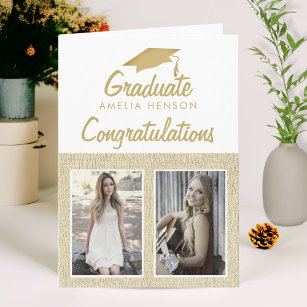 Carte Rustic Félicitations Graduate 2 Photo Collage