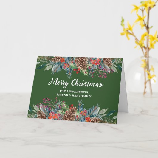 Carte Rustic Floral Friend & Family Joyeux Noël (Fleur jaune)