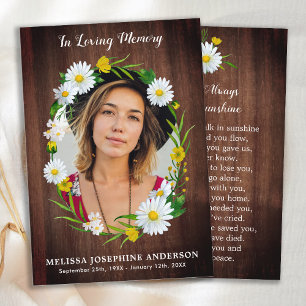 Carte Rustic Floral Photo Memorial Prayer Card Funéraill