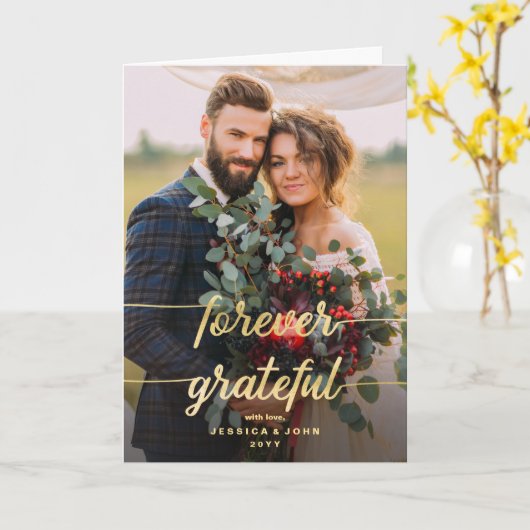 Carte Rustic Forever Grateful 2 Photo Mariage remercieme (Fleur jaune)