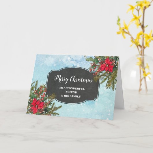Carte Rustic Friend & Family Joyeux Noël (Fleur jaune)