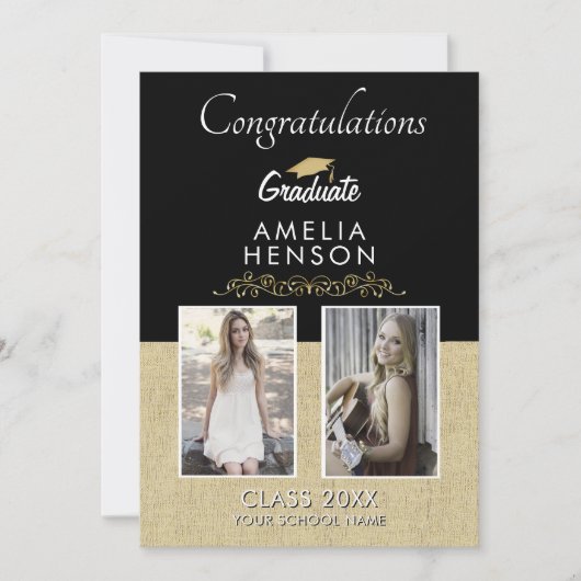 Carte Rustic Gold Black Graduate 2 Diplôme Photo (Devant)
