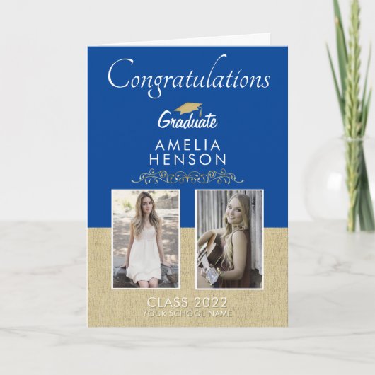 Carte Rustic Gold Blue 2023 Graduate 2 Diplôme photo (Devant)