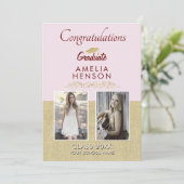 Carte Rustic Gold Pink Graduate 2 Diplôme photo (Debout devant)