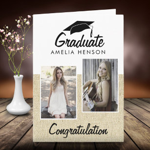 Carte Rustic Graduate Félicitations 2 Photo Collage