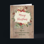 Carte Rustic Grandson et sa femme Joyeux Noël<br><div class="desc">Joyeux Noël pour petit-fils et sa carte de femme avec arrangement floral aquarelle et motif en bois rustique et verset réfléchi.</div>