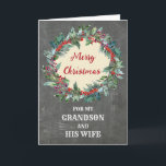 Carte Rustic Grandson et sa femme Joyeux Noël<br><div class="desc">Joyeux Noël pour petit-fils et sa carte de femme avec une aquarelle rustique couronne de noël et verset réfléchi.</div>