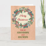 Carte Rustic Grandson et sa femme Joyeux Noël<br><div class="desc">Joyeux Noël pour petit-fils et sa carte de femme avec une aquarelle rustique couronne de noël et verset réfléchi.</div>