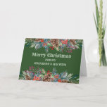 Carte Rustic Grandson et sa femme Noël<br><div class="desc">Joyeux Noël pour petit-fils et sa carte de femme avec le feuillage vert aquarelle et pinecones et verset réfléchi.</div>