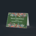 Carte Rustic Grandson et sa femme Noël<br><div class="desc">Joyeux Noël pour petit-fils et sa carte de femme avec le feuillage vert aquarelle et pinecones et verset réfléchi.</div>