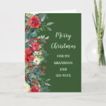 Carte Rustic Grandson et sa femme Noël<br><div class="desc">Joyeux Noël pour petit-fils et sa carte de femme avec le feuillage vert aquarelle et pinecones et verset réfléchi.</div>