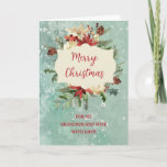 Carte Rustic Grandson et sa femme Noël<br><div class="desc">Joyeux Noël pour petit-fils et sa carte de femme avec arrangement floral aquarelle et arrière - plan enneigé et verset réfléchi.</div>