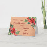 Carte Rustic Grandson et sa femme Noël<br><div class="desc">Joyeux Noël pour petit-fils et sa carte de femme avec des poinsettias aquarelle,  motif en papier vintage et verset réfléchi.</div>