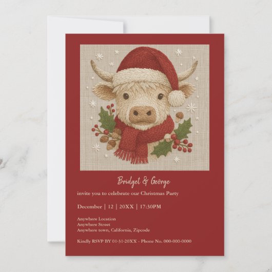Carte Rustic Highland Cow & Santa Hat fête de Noël (Devant)