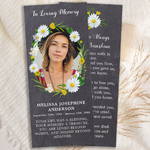 Carte Rustic Memorial Photo Floral Funeral Prayer Card B