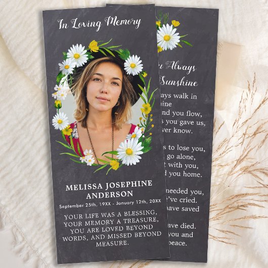 Carte Rustic Memorial Photo Floral Funeral Prayer Card B
