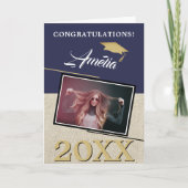 Carte Rustic Modern Marine Bleu Diplômé Photo Graduate (Devant)