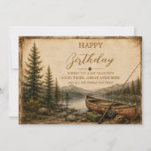 Carte Rustic Mountain Lake Canoe Fishing Birthday | (Devant)