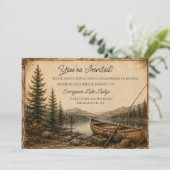 Carte Rustic Mountain Lake Canoë Noël | (Debout devant)