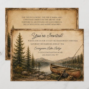 Carte Rustic Mountain Lake Canoë Noël
