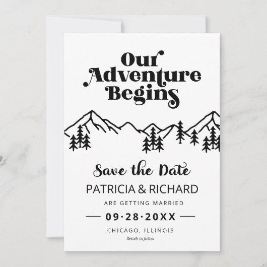 Carte Rustic Mountains Mariage Extérieur Enregistrer La  (Devant)